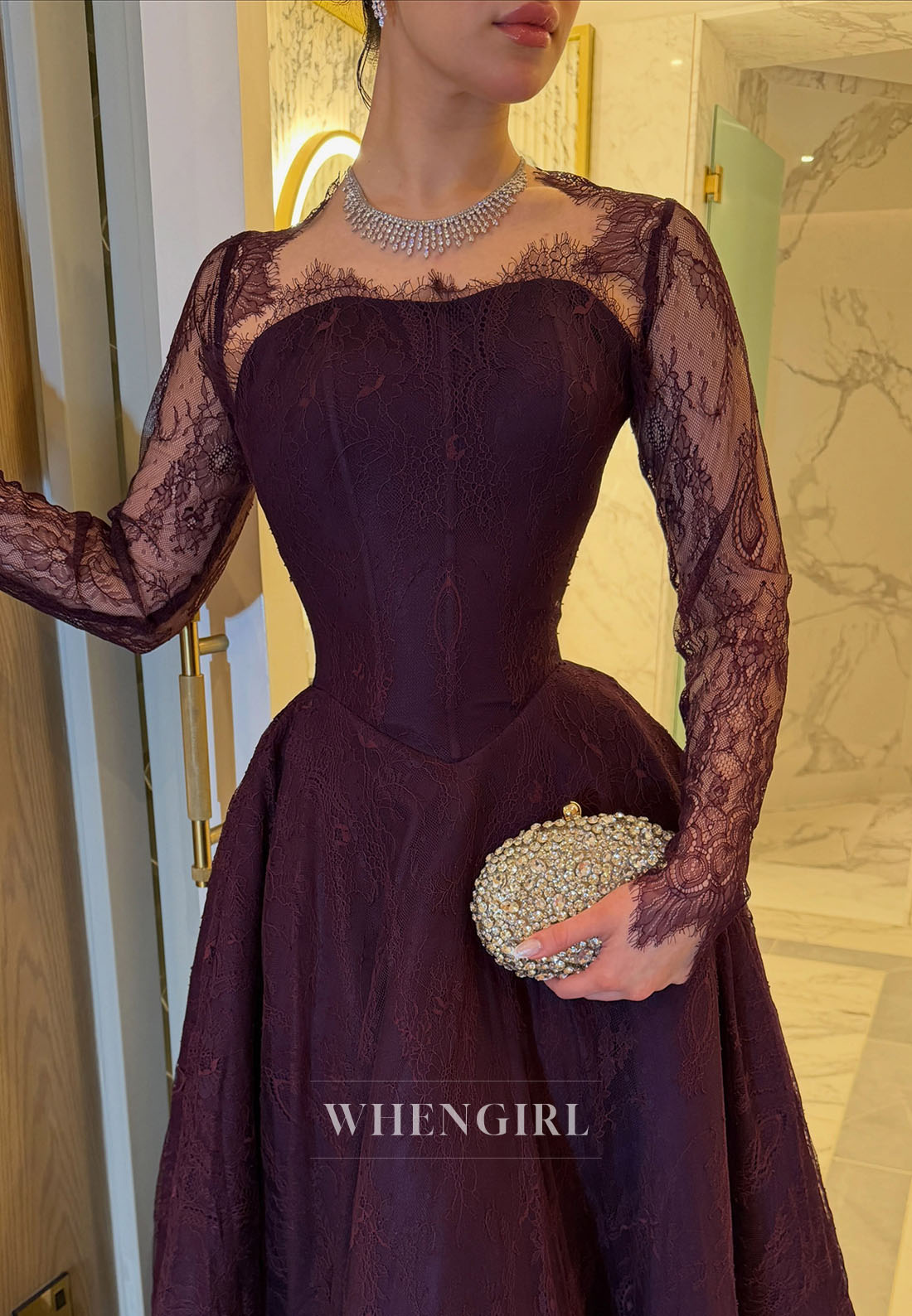 Lace Long Sleeve Corset A-Line Ball Gown