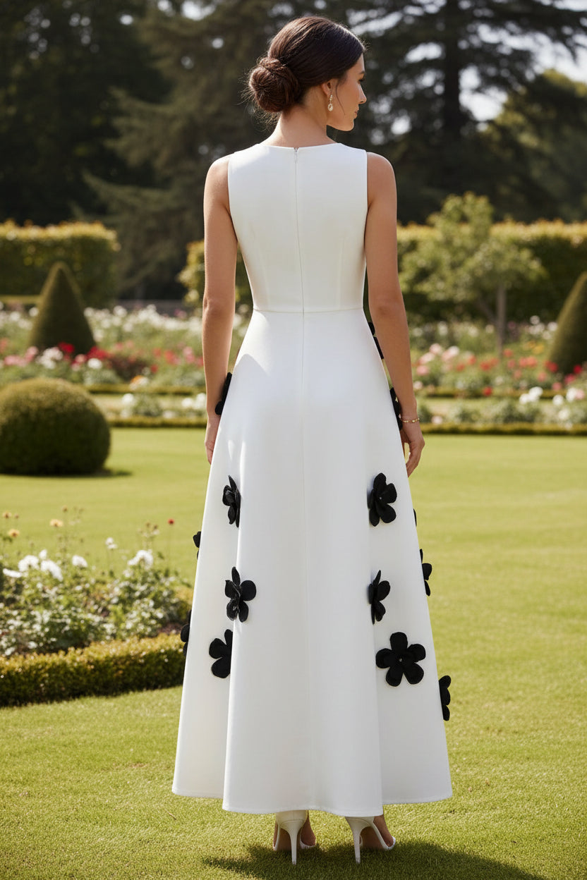 Sleeveless 3D Floral Applique A-Line Maxi Dress