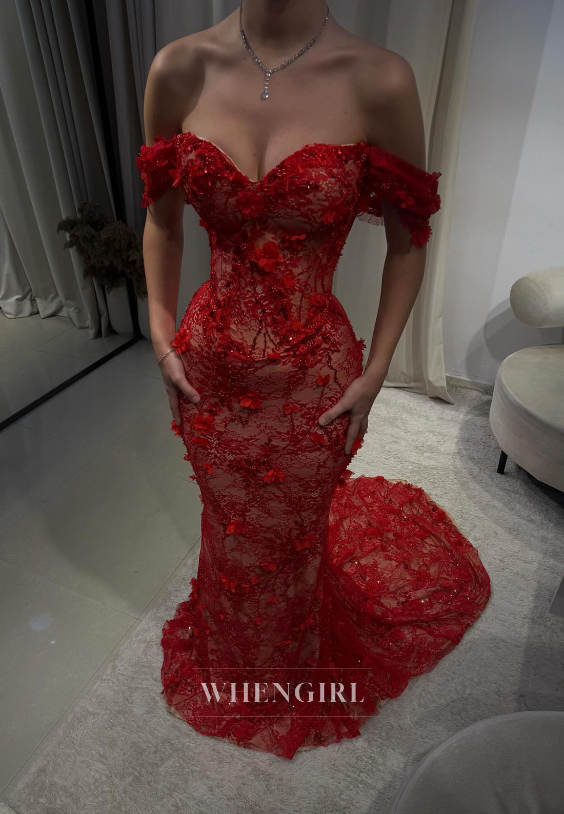 3D Floral Lace Mermaid Gown with Train