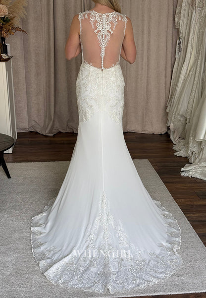 Lace Applique Illusion Mermaid Wedding Dress