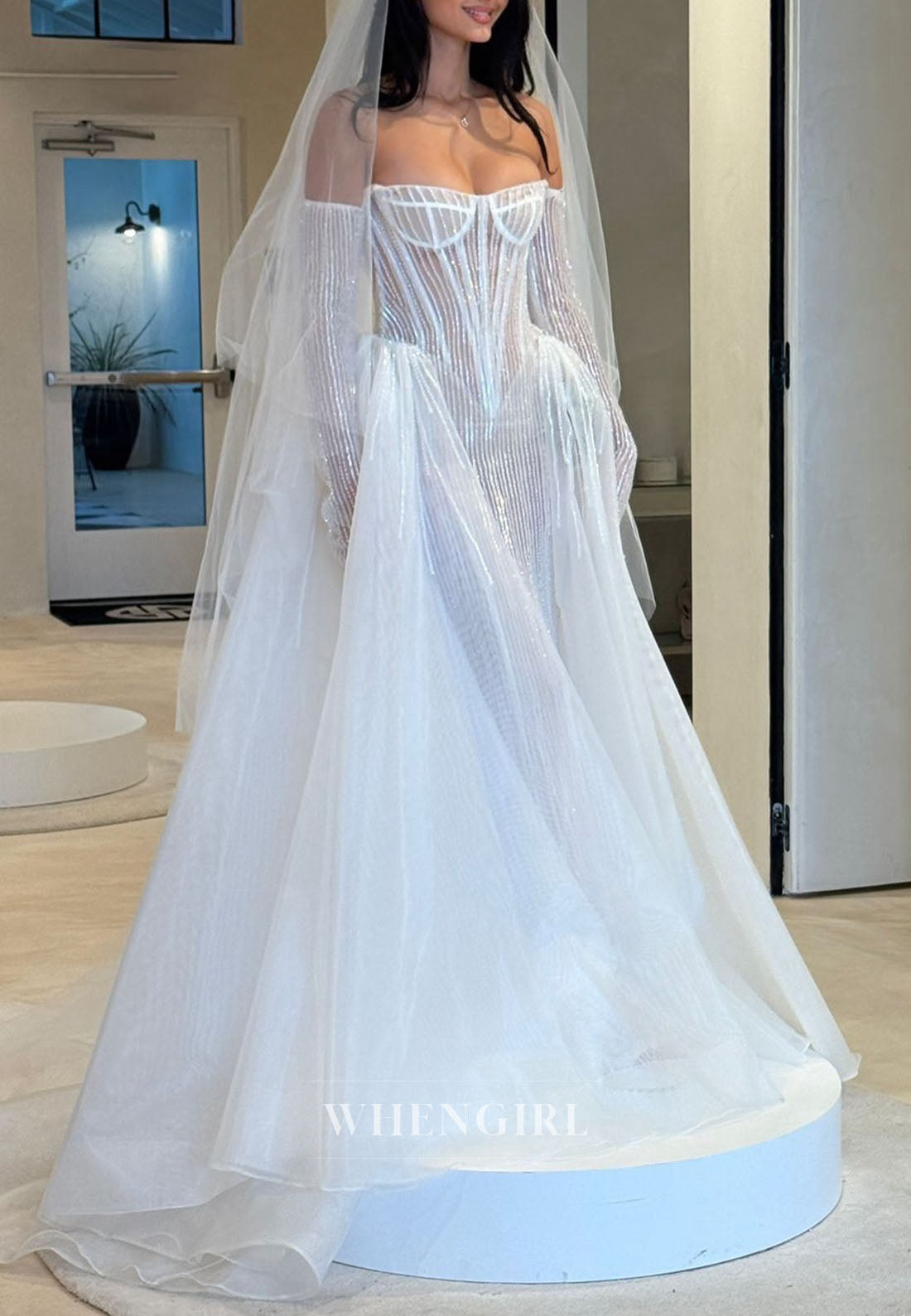 Corset Wedding Dress with Sequins and Overskirt