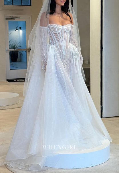 Corset Wedding Dress with Sequins and Overskirt