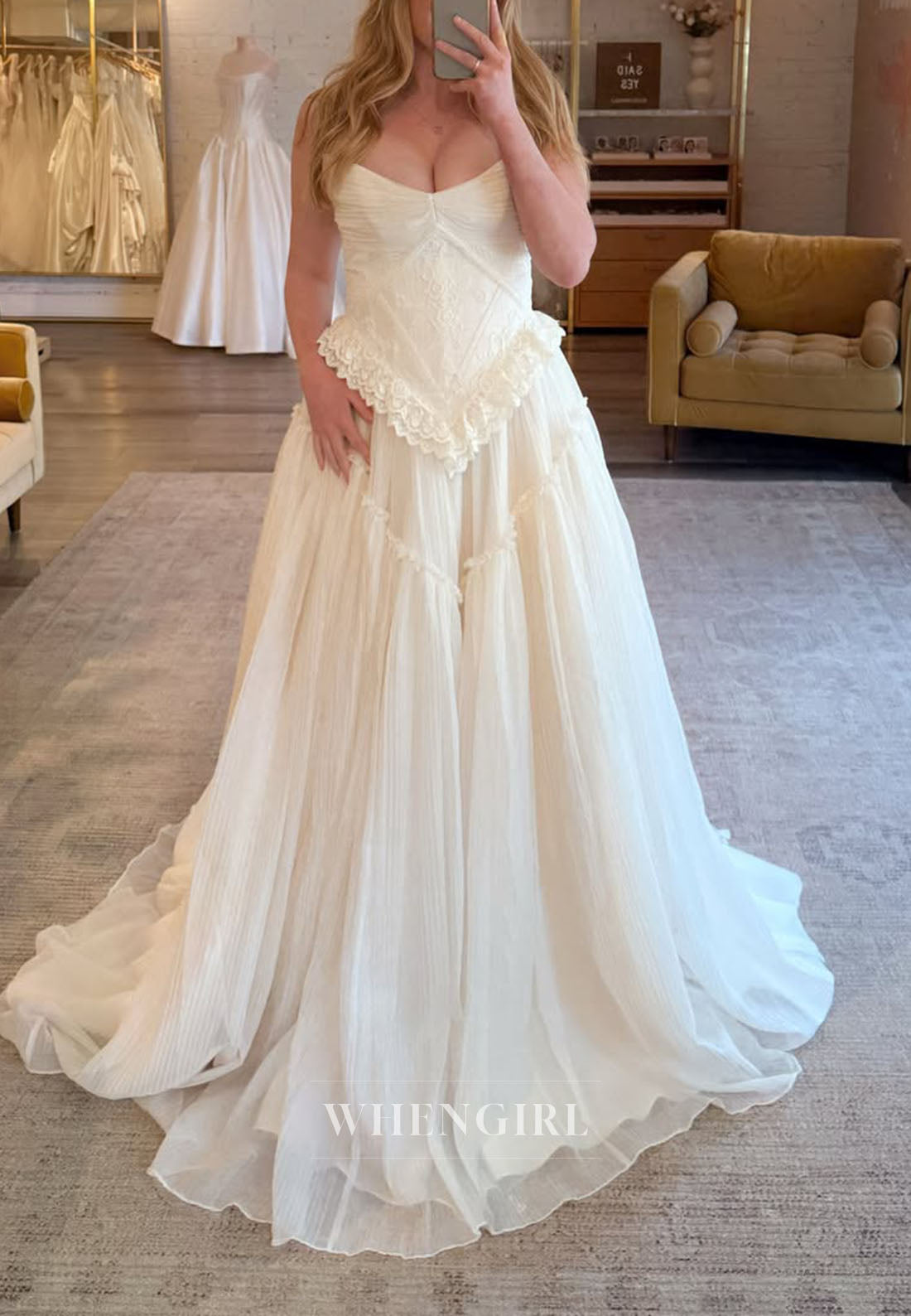 Strapless Basque Waist Pleated Wedding Dress