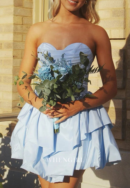 Strapless Sweetheart Mini Dress with Tiered Ruffle Skirt