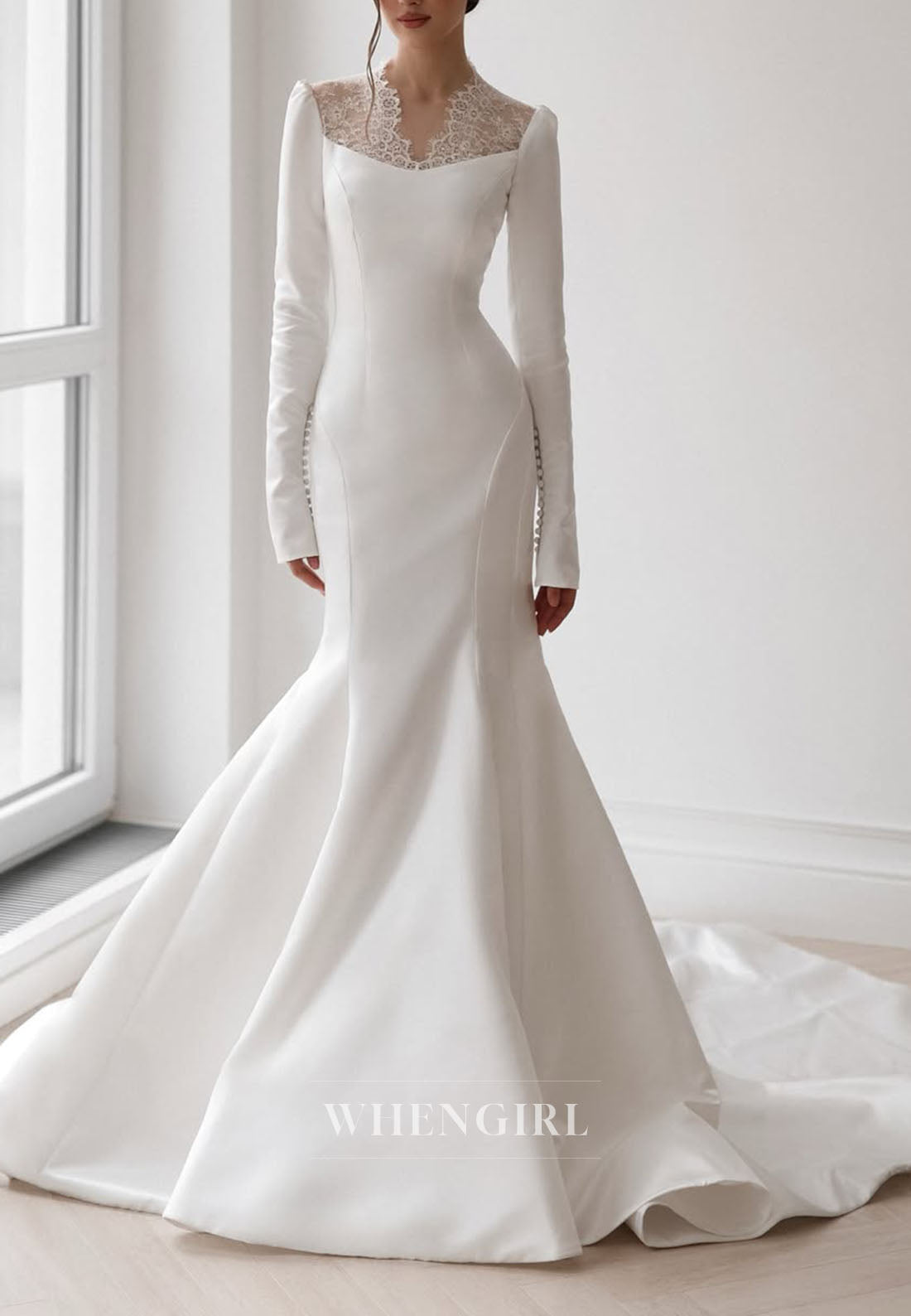 Mermaid Wedding Dress with Lace Illusion Neck