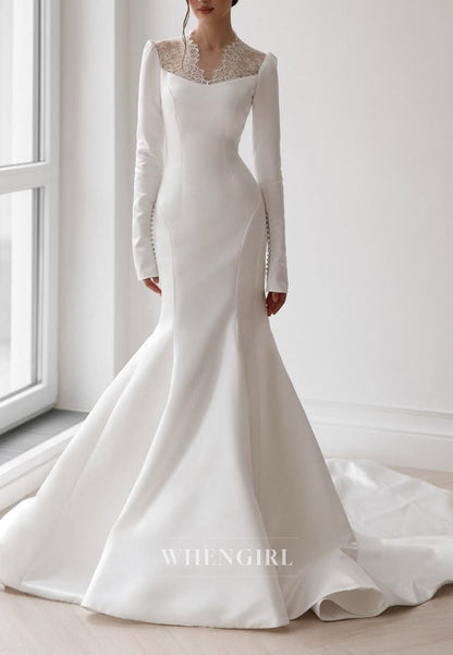 Mermaid Wedding Dress with Lace Illusion Neck