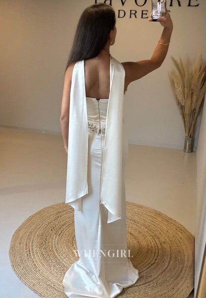 Strapless Satin Column Gown with Crystal Trim