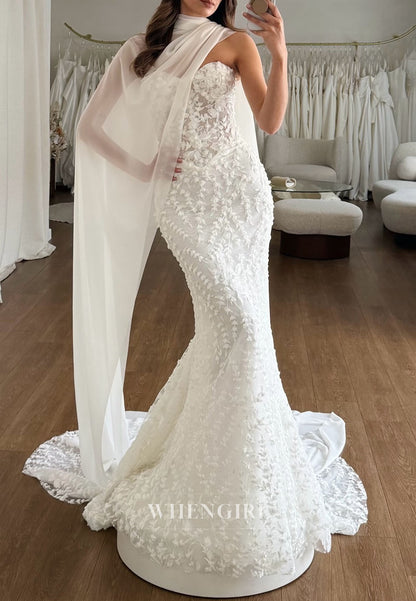 Lace Applique Mermaid Wedding Dress with Cape
