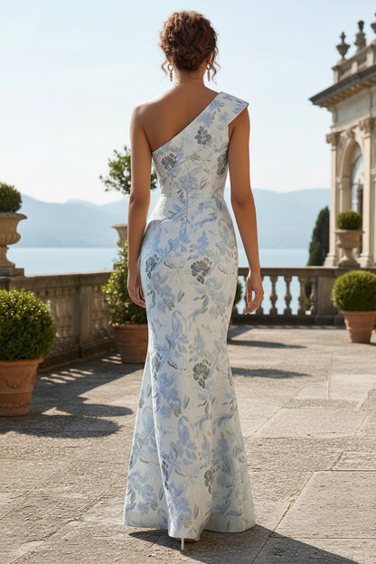 One-Shoulder Jacquard Mermaid Evening Gown
