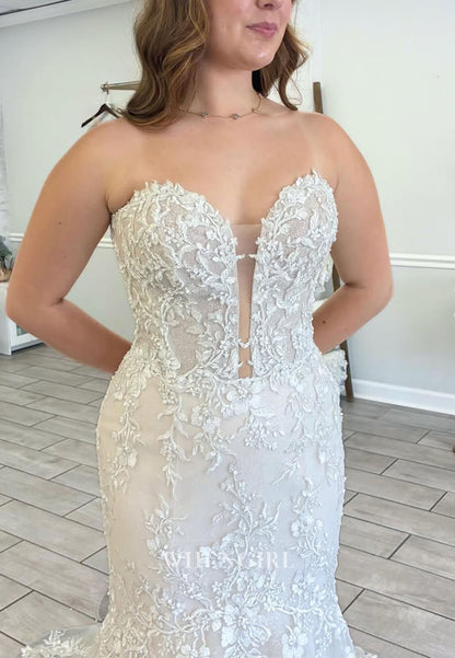 Lace Mermaid Wedding Dress with Plunging Bodice