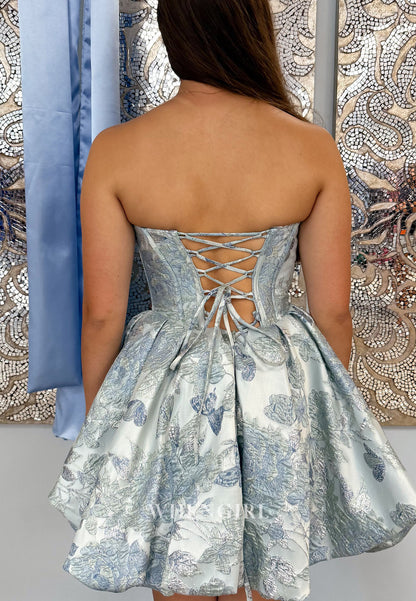 Strapless Jacquard Bubble Skirt Corset Mini Dress