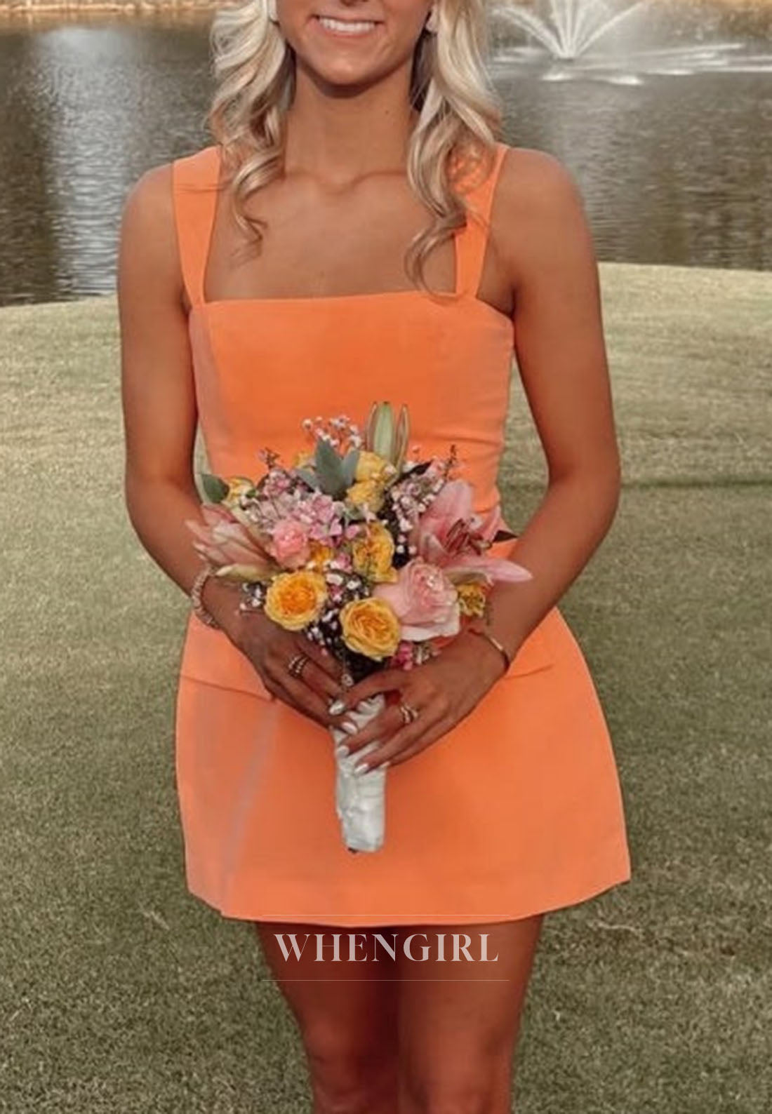 Square Neck Mini Dress with Wide Straps