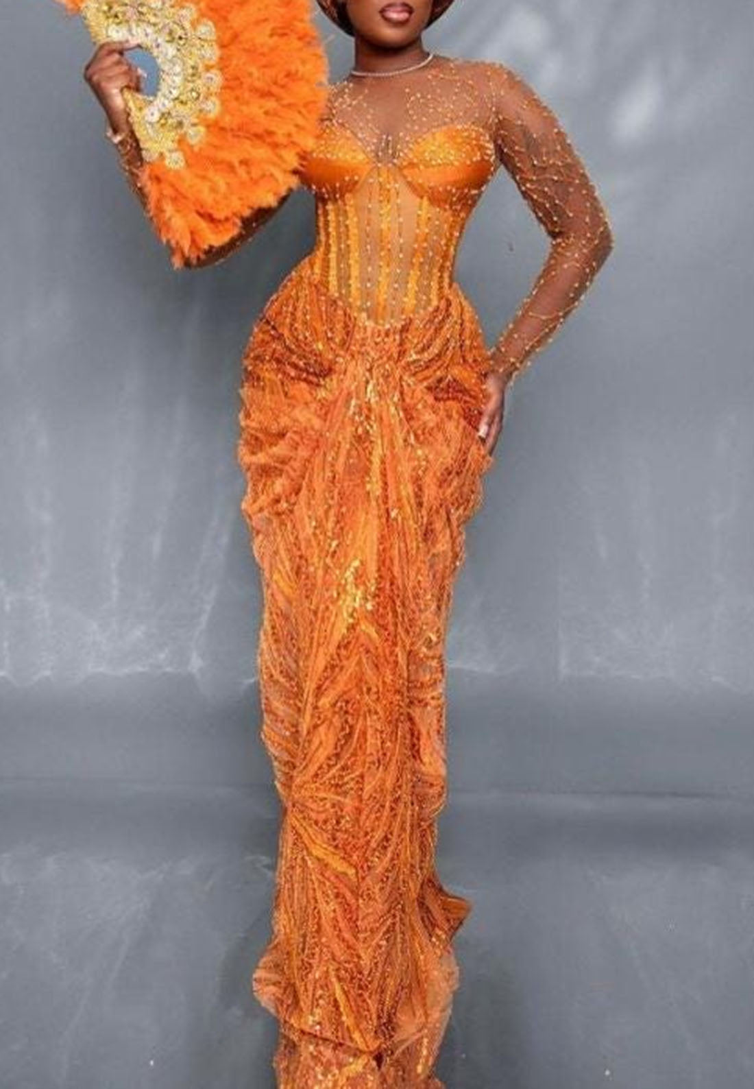 Corset Evening Gown with Illusion Neckline