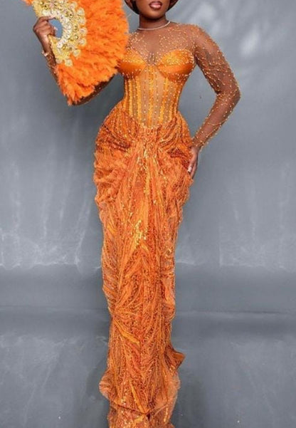 Corset Evening Gown with Illusion Neckline