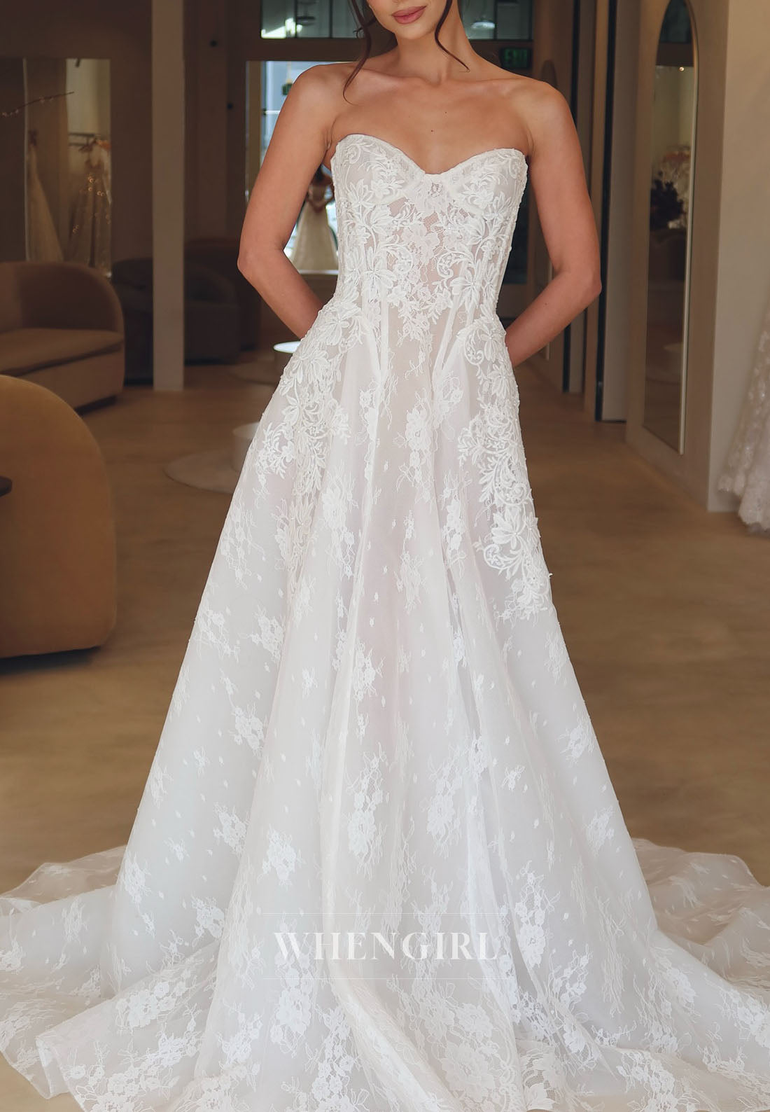 Strapless Lace A-Line Wedding Dress with Corset