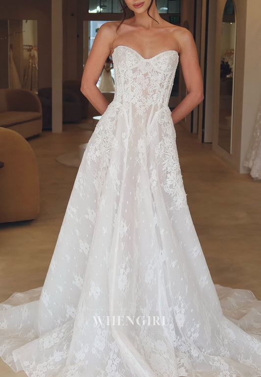 Strapless Lace A-Line Wedding Dress with Corset