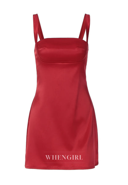 Satin Square-Neck Mini Dress with Spaghetti Straps