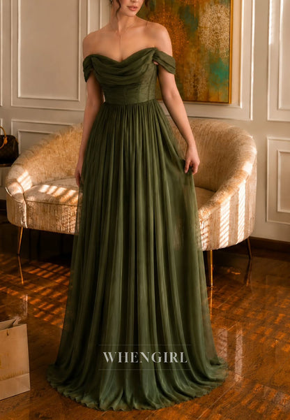 Off Shoulder Ruched Chiffon A-Line Formal Gown