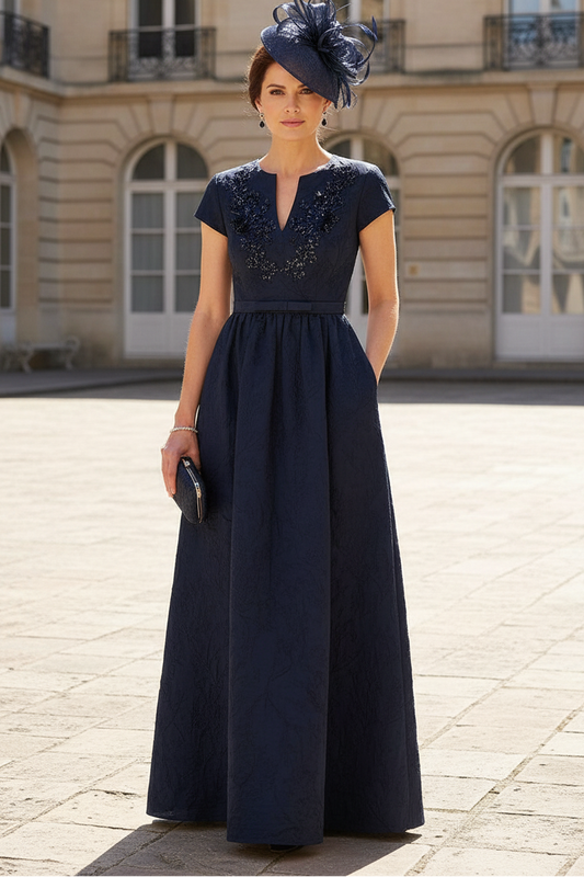 Elegant A-Line Jacquard Evening Gown with Pockets