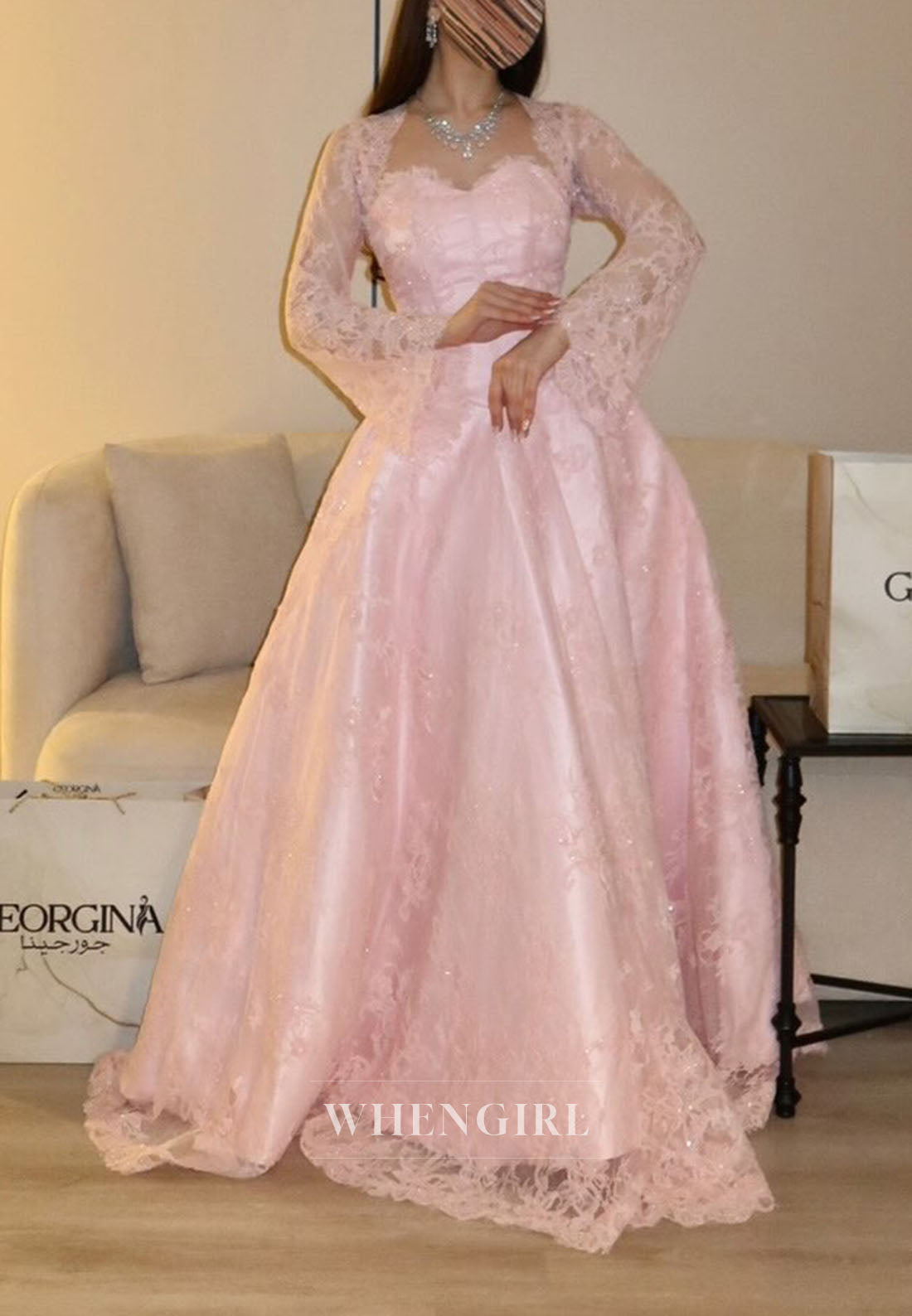 Lace A-Line Evening Gown with Bolero Jacket
