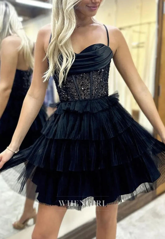 Sequin Corset Tiered Tulle Mini Homecoming Dress