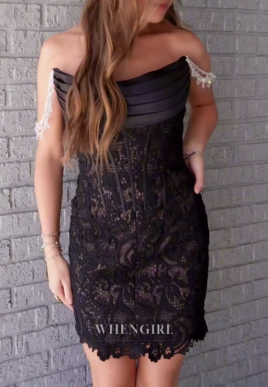 Off-the-Shoulder Lace Corset Mini Dress