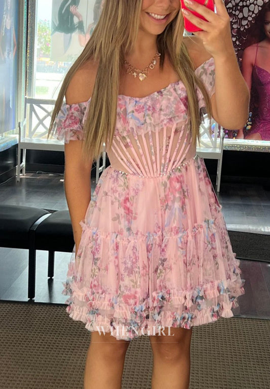 Off-the-Shoulder Floral Corset Mini Dress