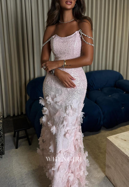 Sequined Beaded Evening Gown with 3D Florals