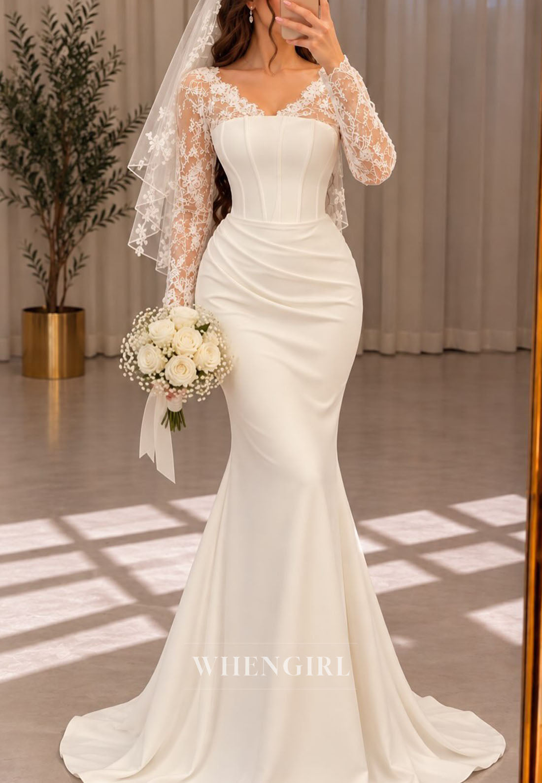 Lace Sleeve Corset Mermaid Wedding Dress