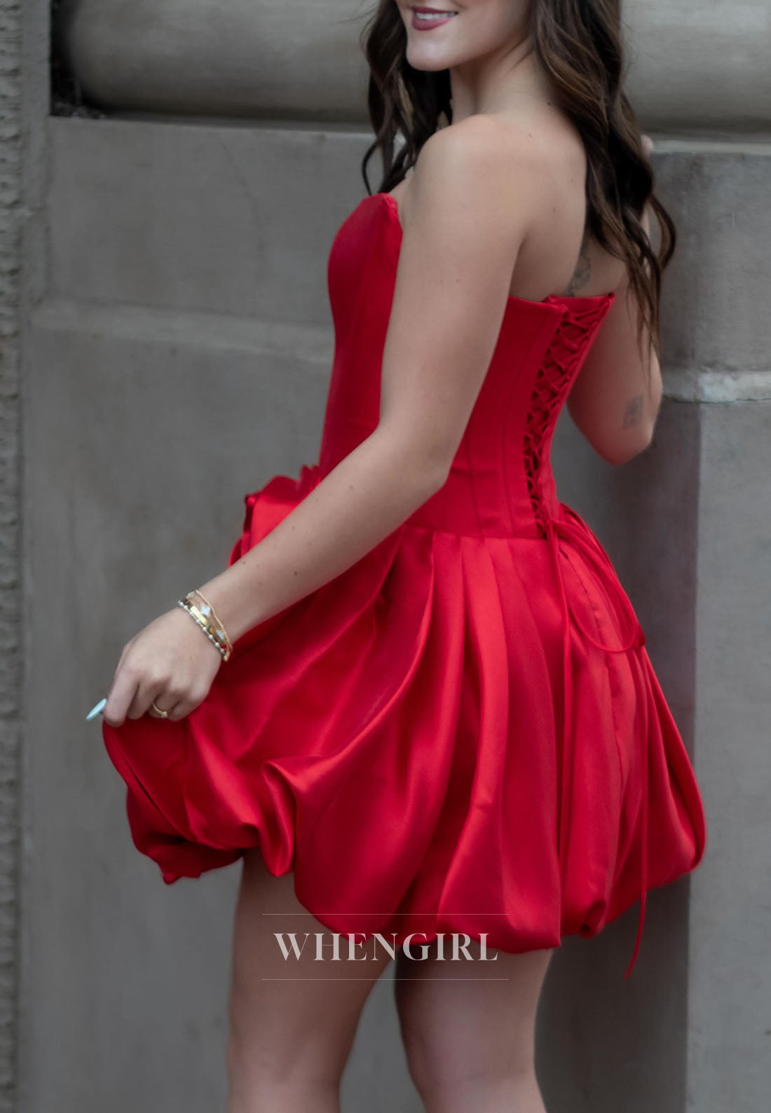 Strapless Corset Bubble Mini Dress with 3D Flower