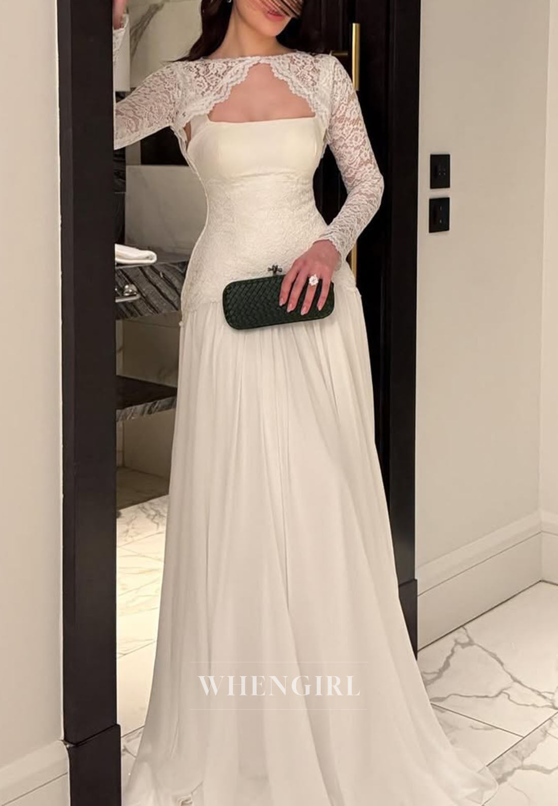 Lace Bodice Chiffon A-Line Floor-Length Gown