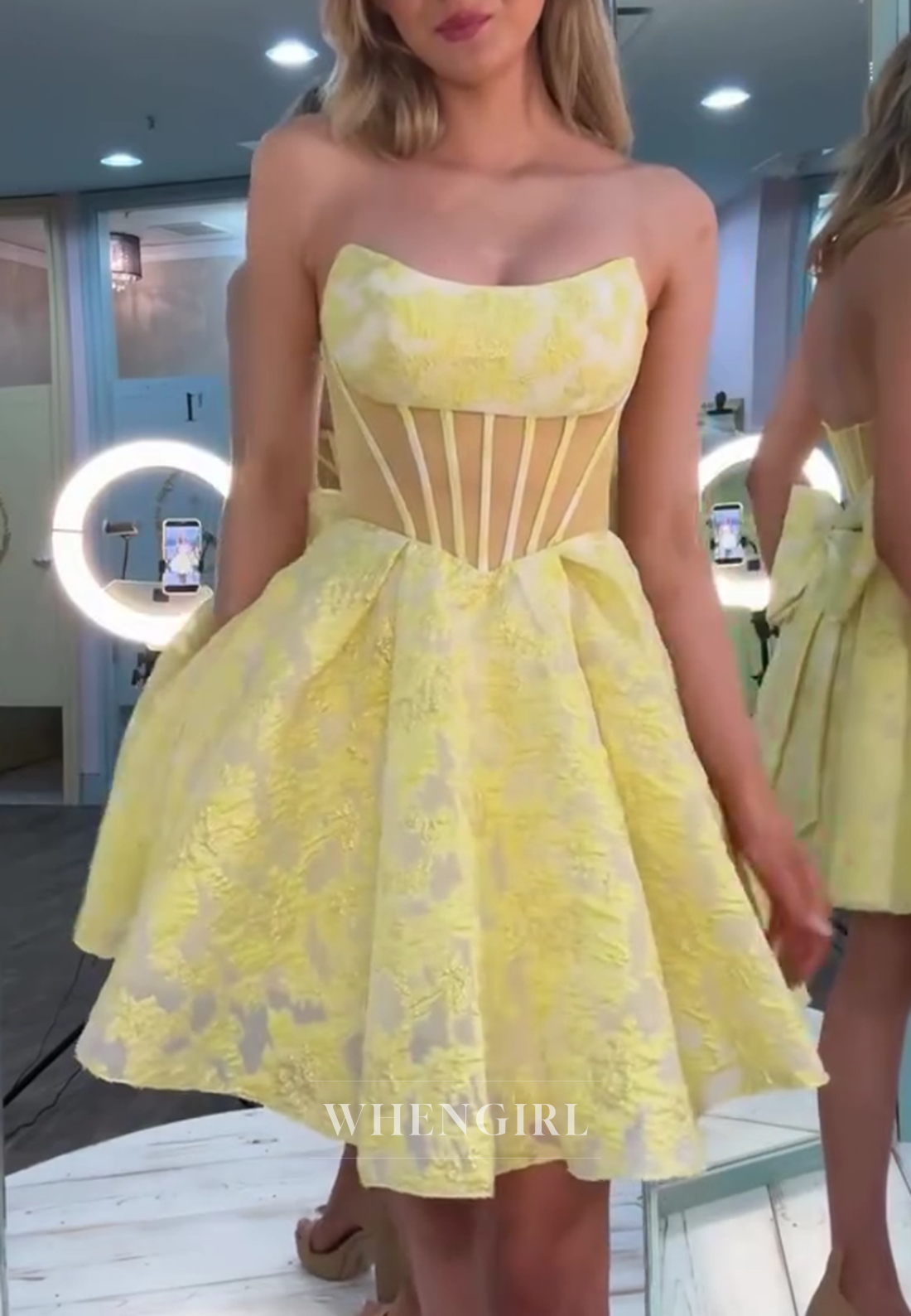 Strapless Corset A-Line Mini Dress with Back Bow
