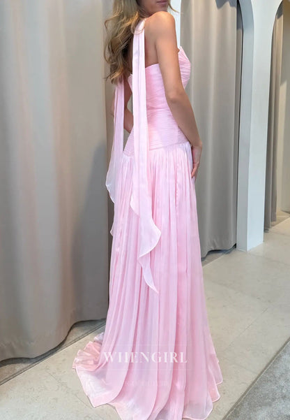 Strapless Ruched Gown with Neck Scarf