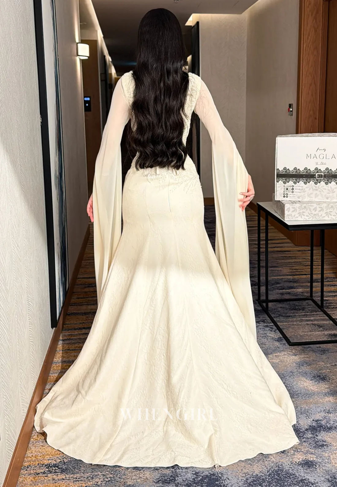 Embellished Mermaid Gown with Cape Sleeves
