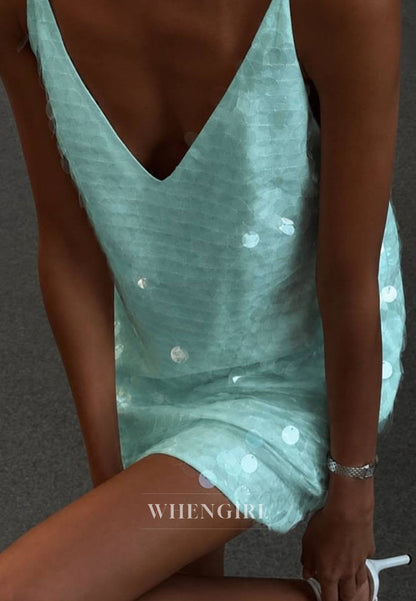 Sequin V-Neck Spaghetti Strap Mini Slip Dress