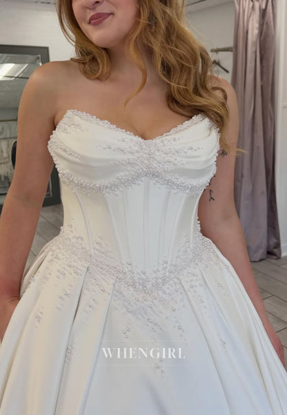 Strapless Corset Satin Ball Gown Wedding Dress