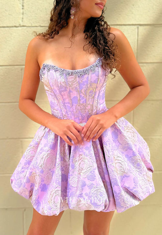 Strapless Beaded Corset Bubble Mini Dress