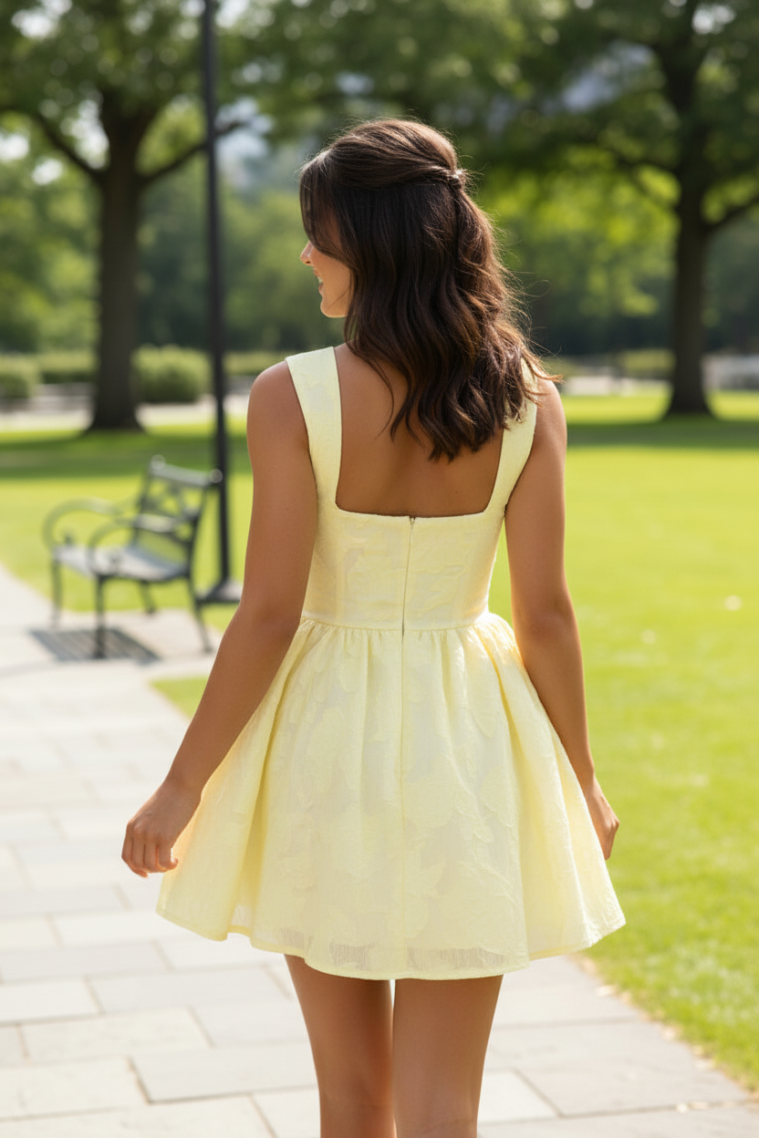 Floral Jacquard Sweetheart Fit and Flare Mini Dress