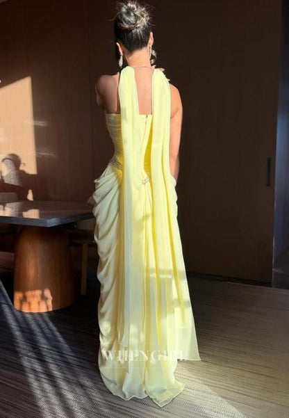 Strapless Embellished Corset Gown with Scarf