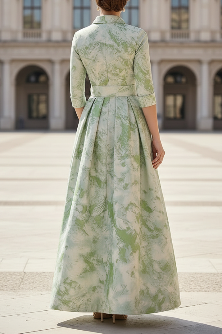 A-Line Pleated Maxi Shirt Dress with Sash