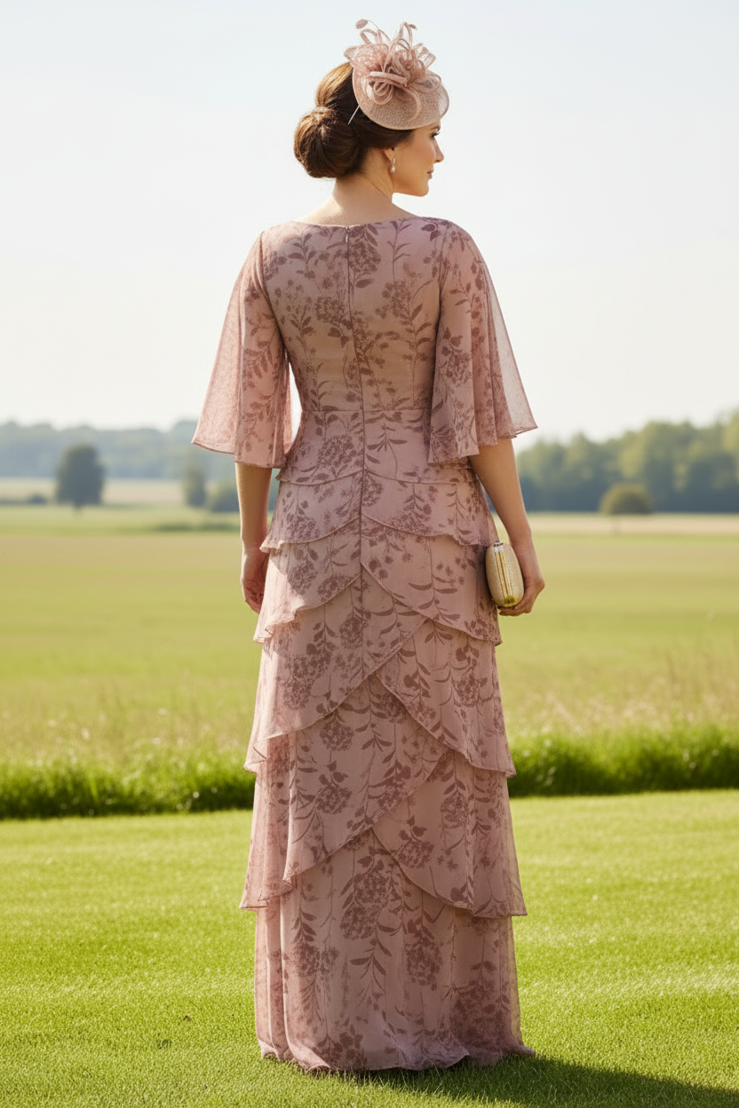Floral Tiered Chiffon Evening Dress
