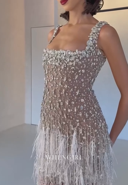 Rhinestone Embellished Feather Mini Dress