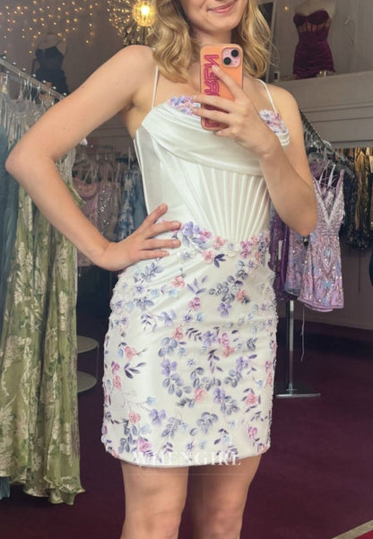 Floral Sweetheart Mini Dress with Pleated Corset Bodice