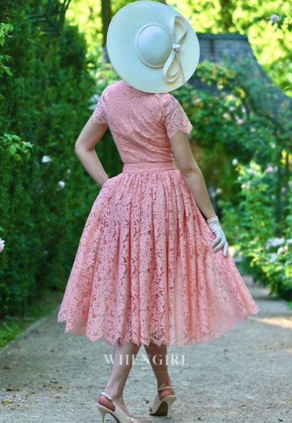 Lace Midi Dress with Overskirt and Belt