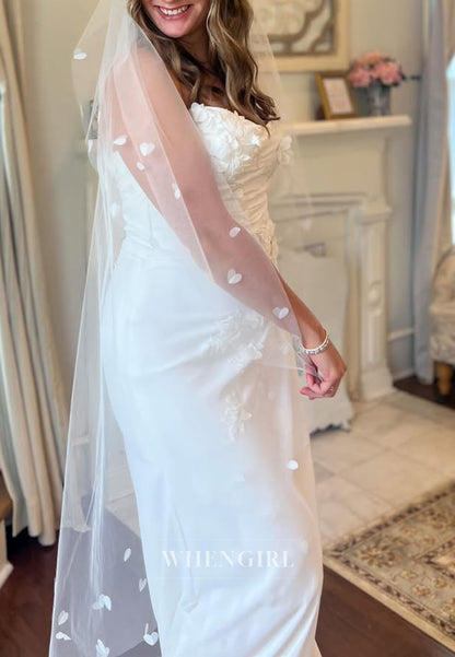 Strapless 3D Floral Ruched Wedding Dress with Slit