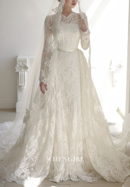 Lace A-Line Wedding Dress with Long Sleeves