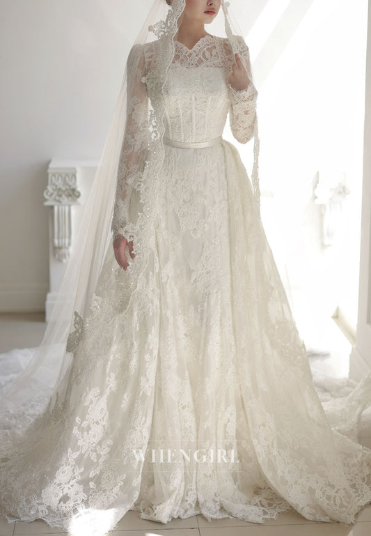 Lace A-Line Wedding Dress with Long Sleeves