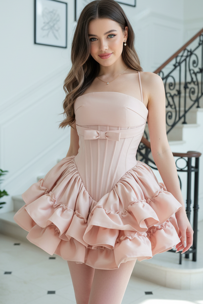 Corset Halter Mini Dress with Ruffled Bubble Skirt
