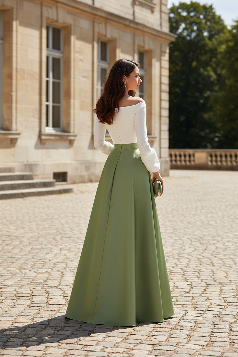 Off-Shoulder Floral Sequin Skirt Evening Gown with Overskirt