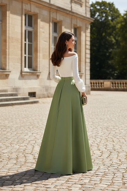 Off-Shoulder Floral Sequin Skirt Evening Gown with Overskirt